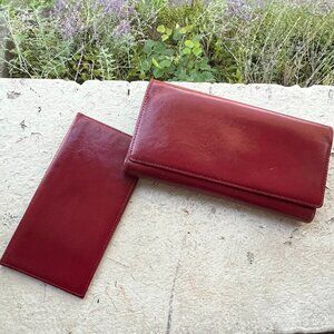 Set of 2 BRAHMIN Vintage Scarlet Red Checkbook Cover Continental Wallet Clutch